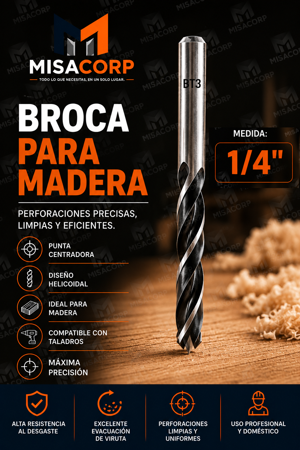 BROCA MADERA 1/4" UNID