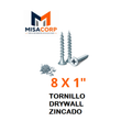 TORNILLO DRYWALL PUNTA FINA ZINCADO 8 X 1"