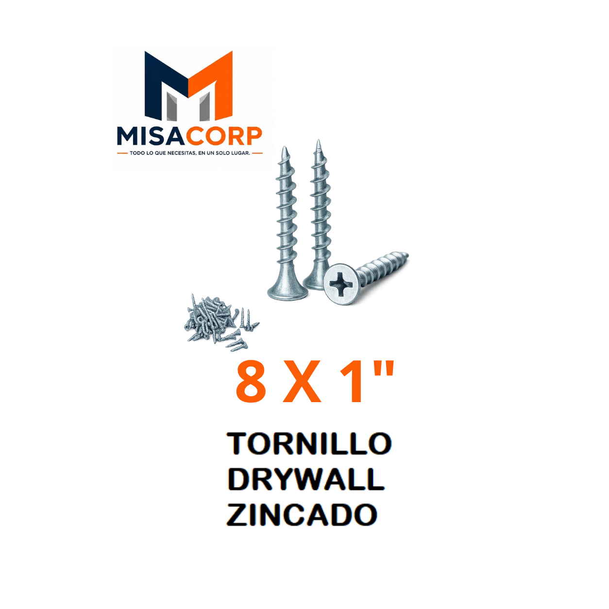 TORNILLO DRYWALL PUNTA FINA ZINCADO 8 X 1"