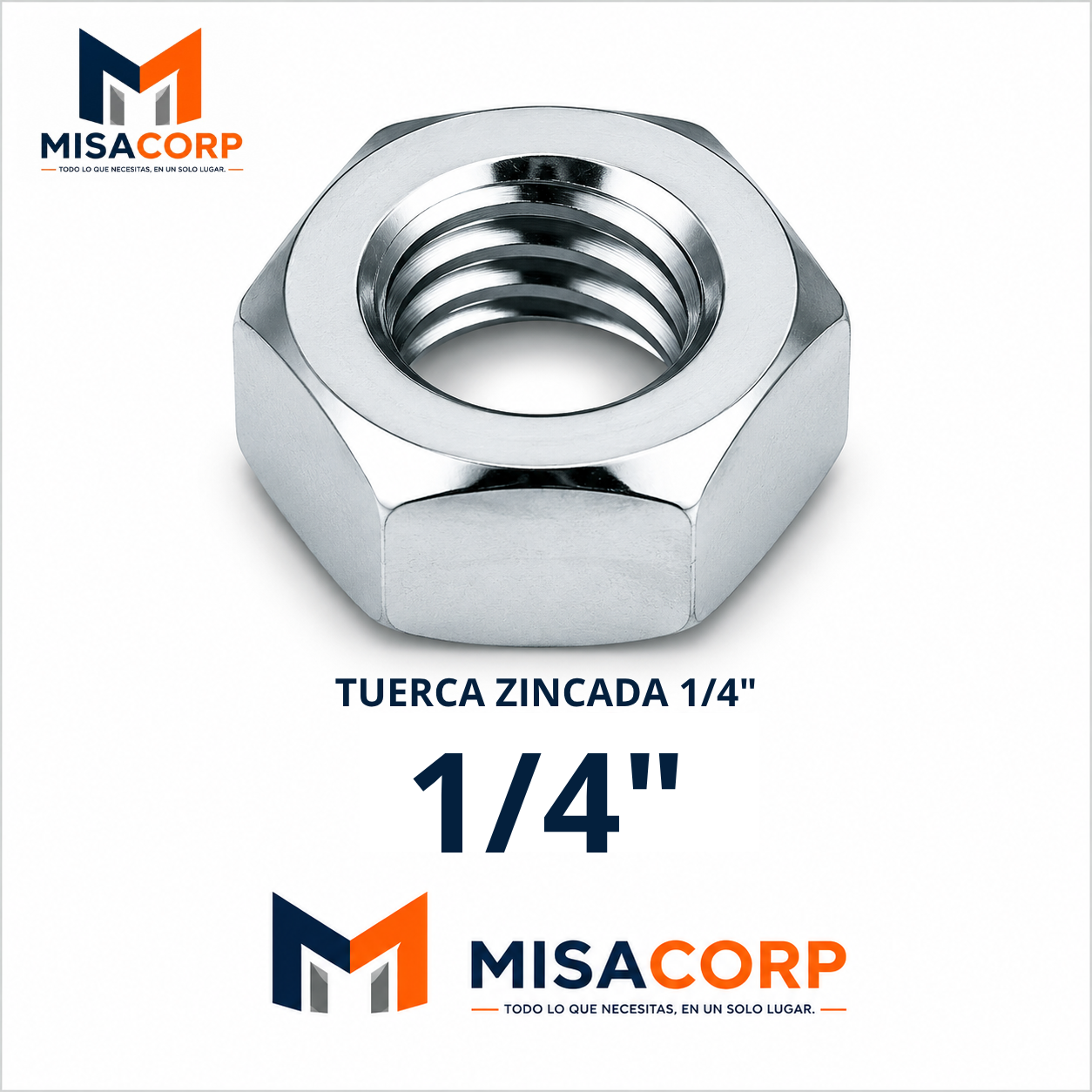 TUERCA HEXAGONAL ZINCADA 1/4" (100UNID)