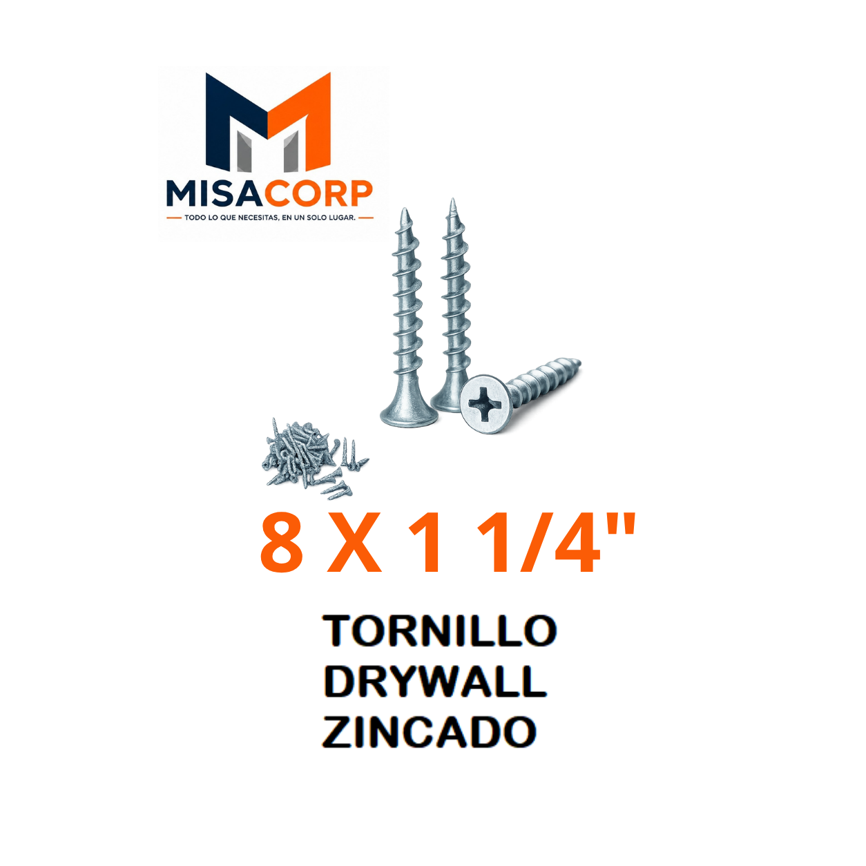 TORNILLO DRYWALL PUNTA FINA ZINCADO 8 X 1 1/4"