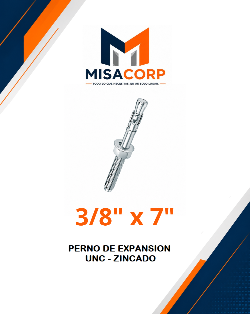 PERNO DE EXPANSION UNC - ZINCADO 3/8" x 7" (100 UND)