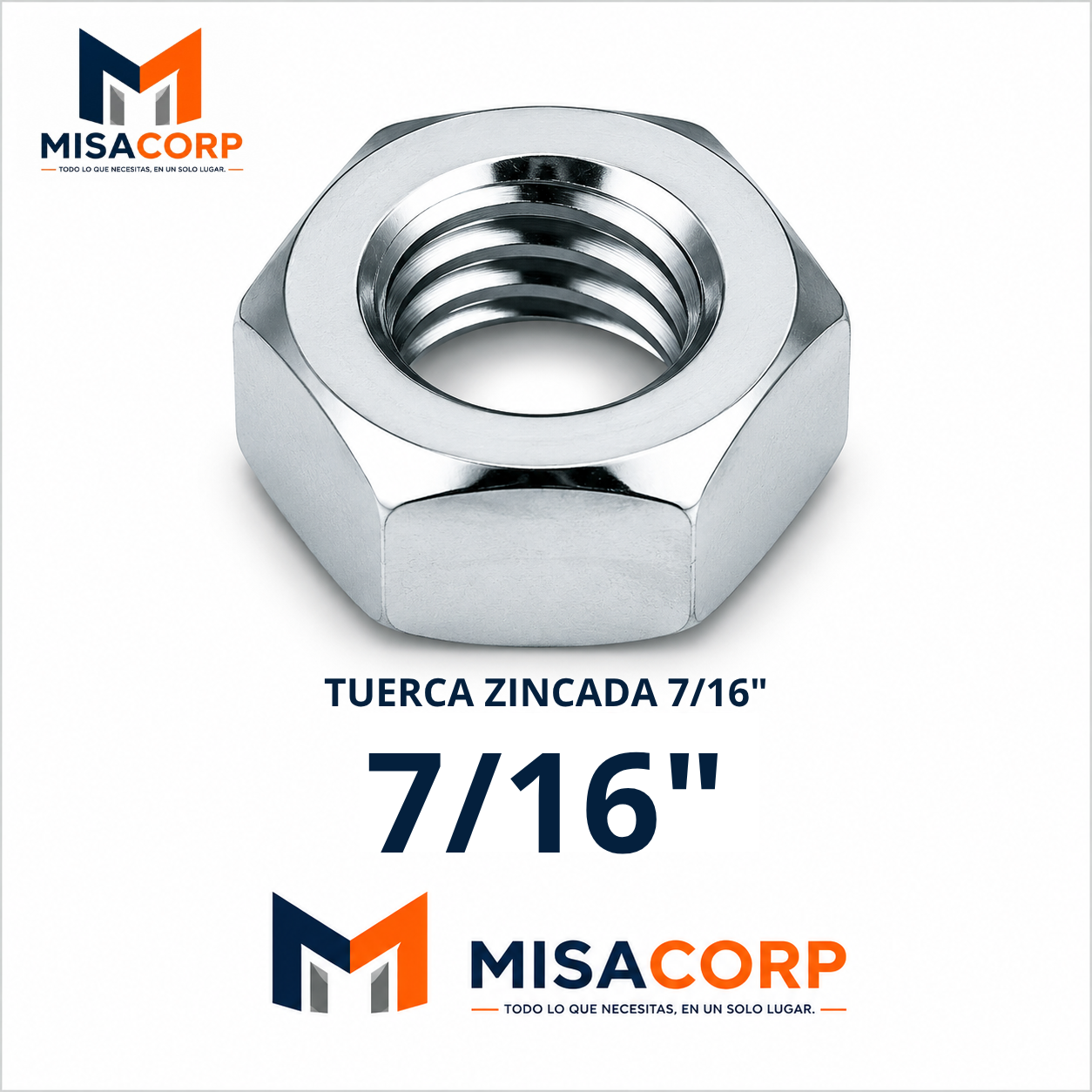 TUERCA HEXAGONAL ZINCADA 7/16" (100UNID)