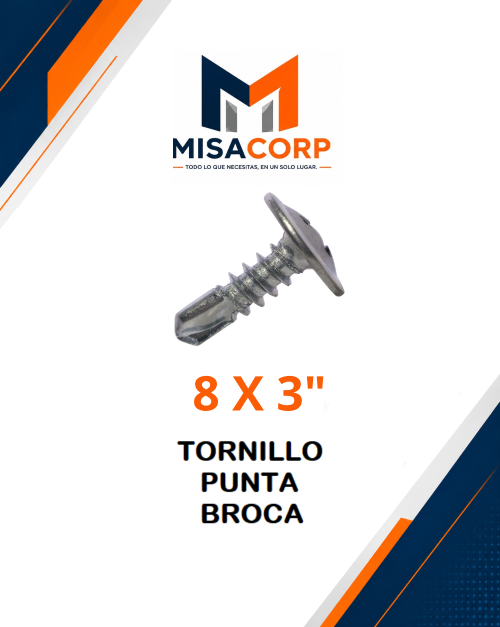 TORNILLO WAFER PUNTA BROCA ZINCADO 8 X 3" (100 UND)