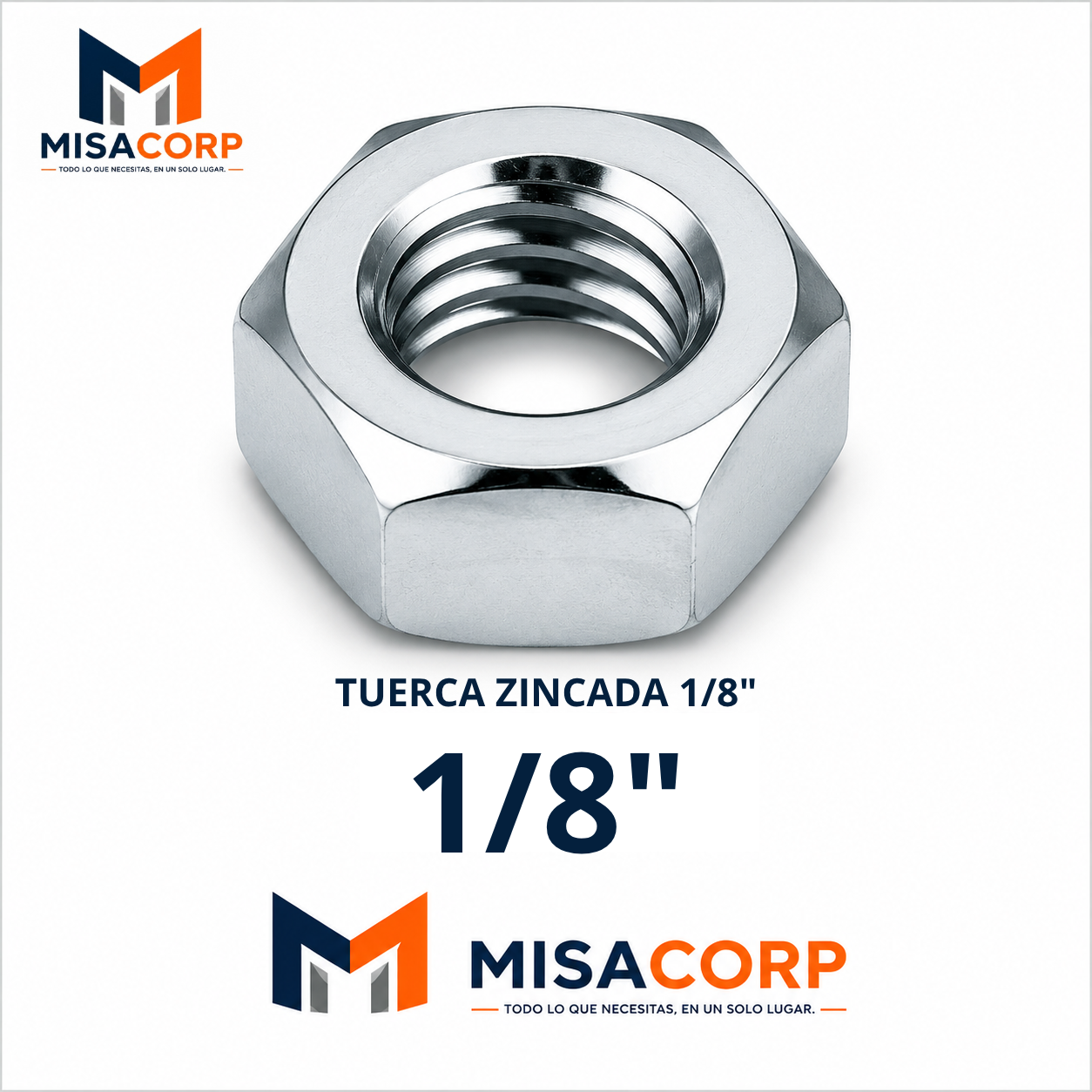 TUERCA HEXAGONAL ZINCADA 1/8" (100UNID)