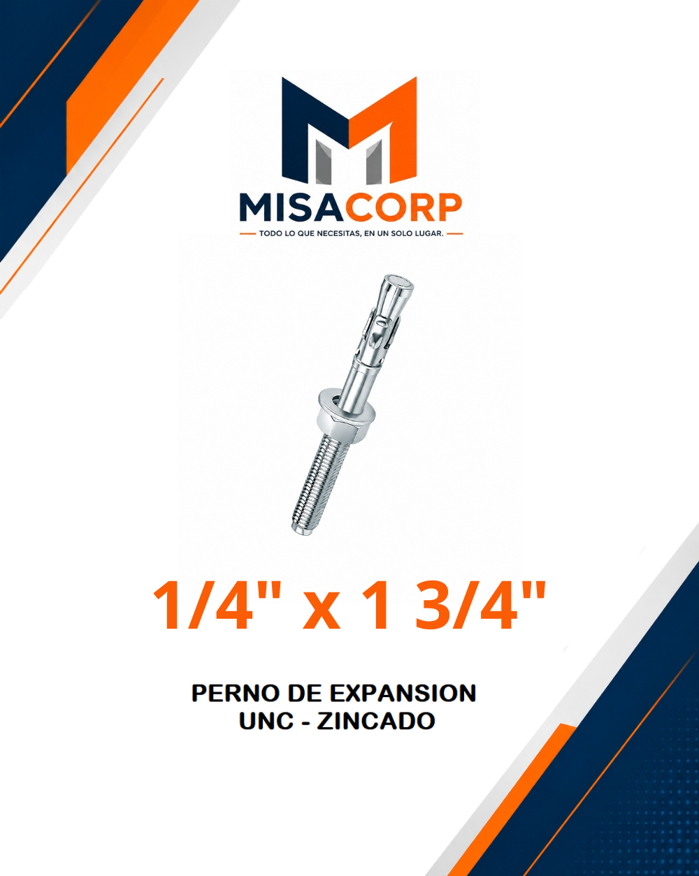 PERNO DE EXPANSION UNC - ZINCADO 1/4" x 1 3/4" (100 UND)