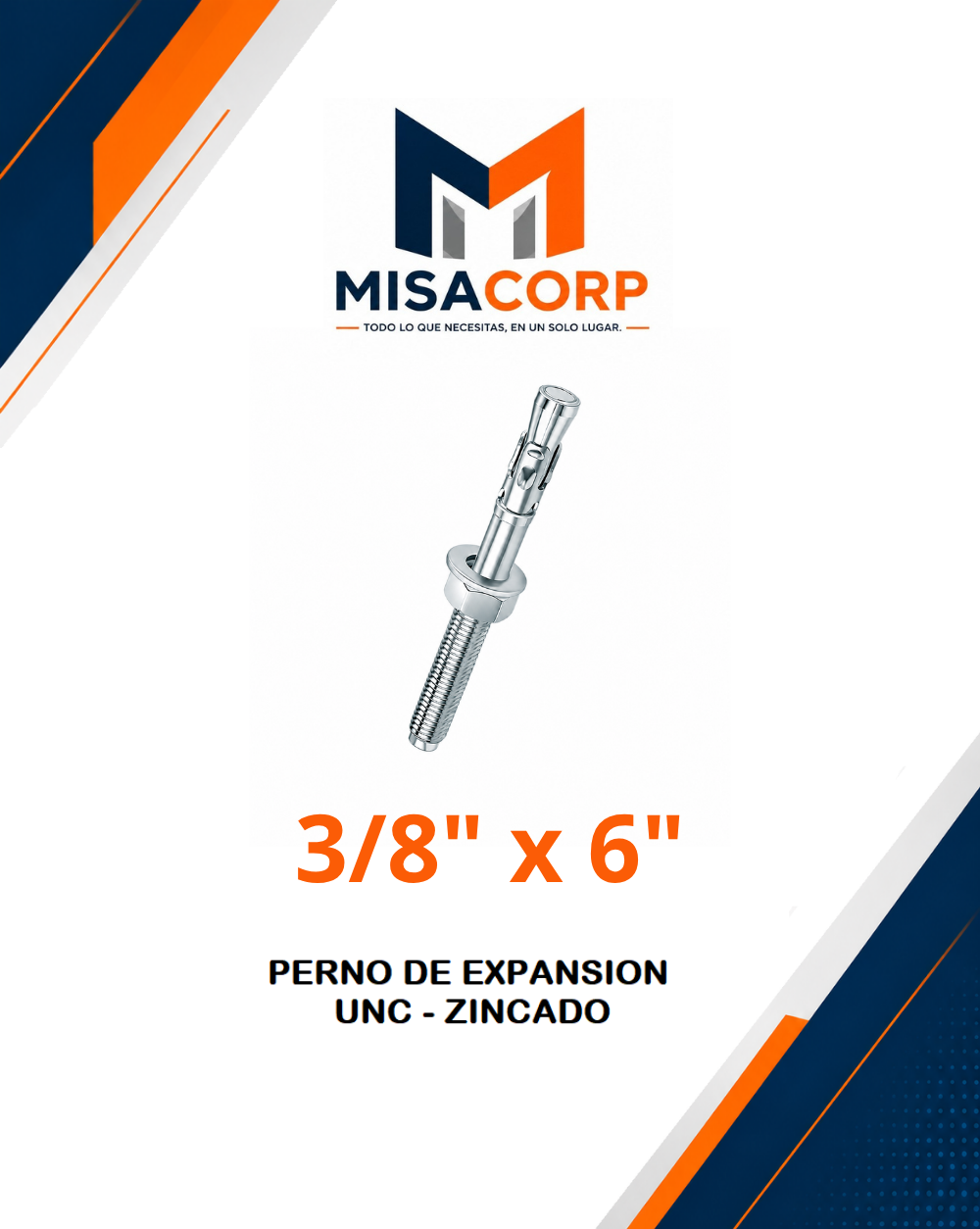 PERNO DE EXPANSION UNC - ZINCADO 3/8" x 6" (100 UND)