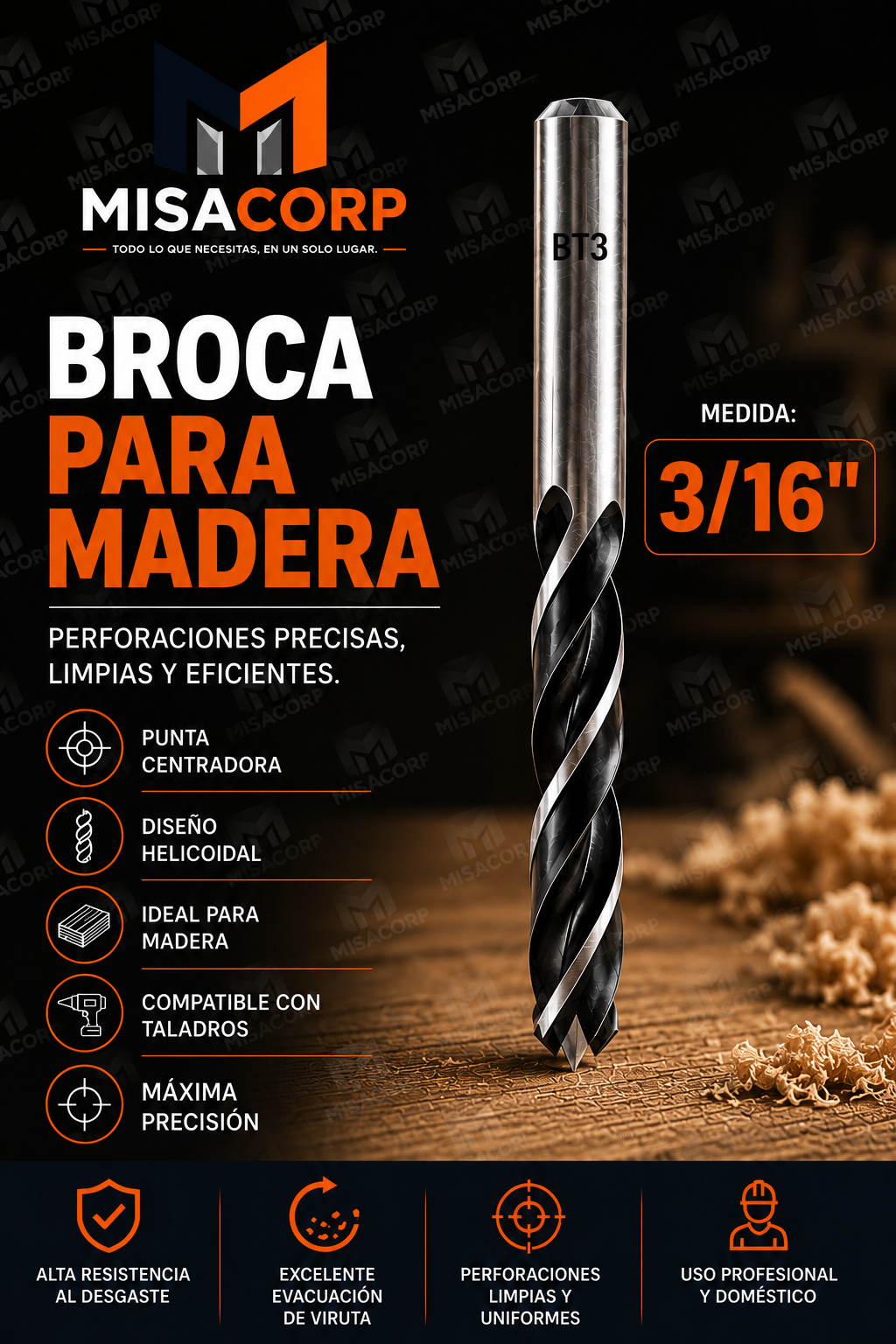 BROCA MADERA 3/16" UNID