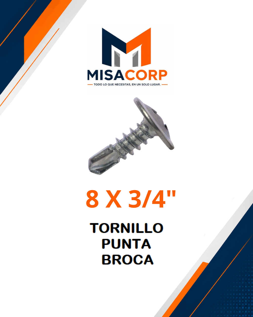 TORNILLO WAFER PUNTA BROCA ZINCADO 8 X 3/4" (100 UND)
