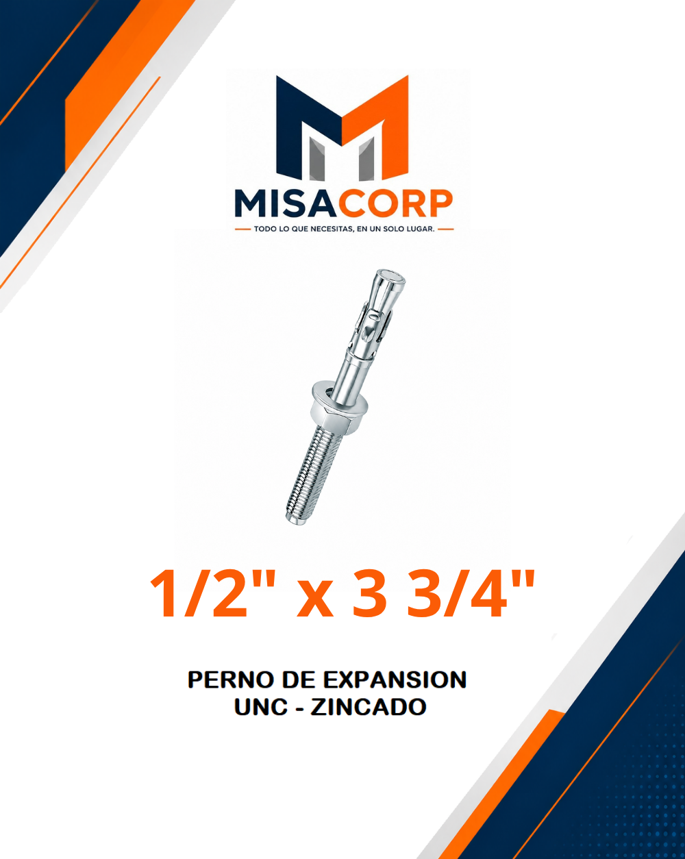 PERNO DE EXPANSION UNC - ZINCADO 1/2" x 3 3/4" (100 UND)