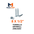 TORNILLO DRYWALL PUNTA FINA ZINCADO 8 X 1/2"