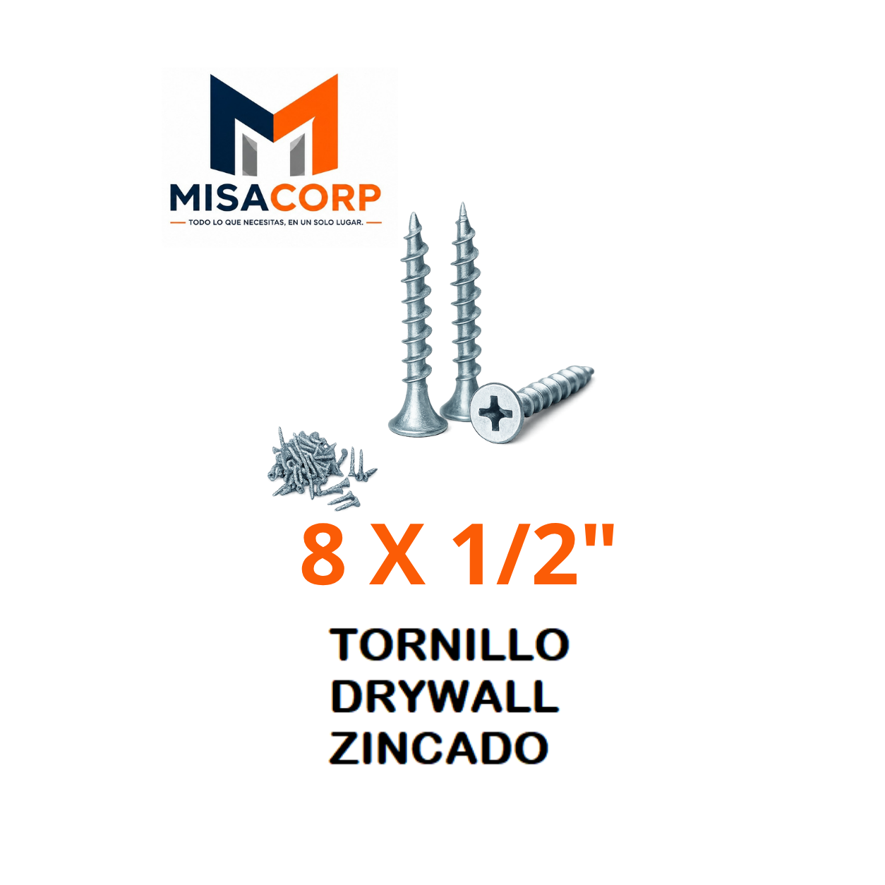 TORNILLO DRYWALL PUNTA FINA ZINCADO 8 X 1/2"