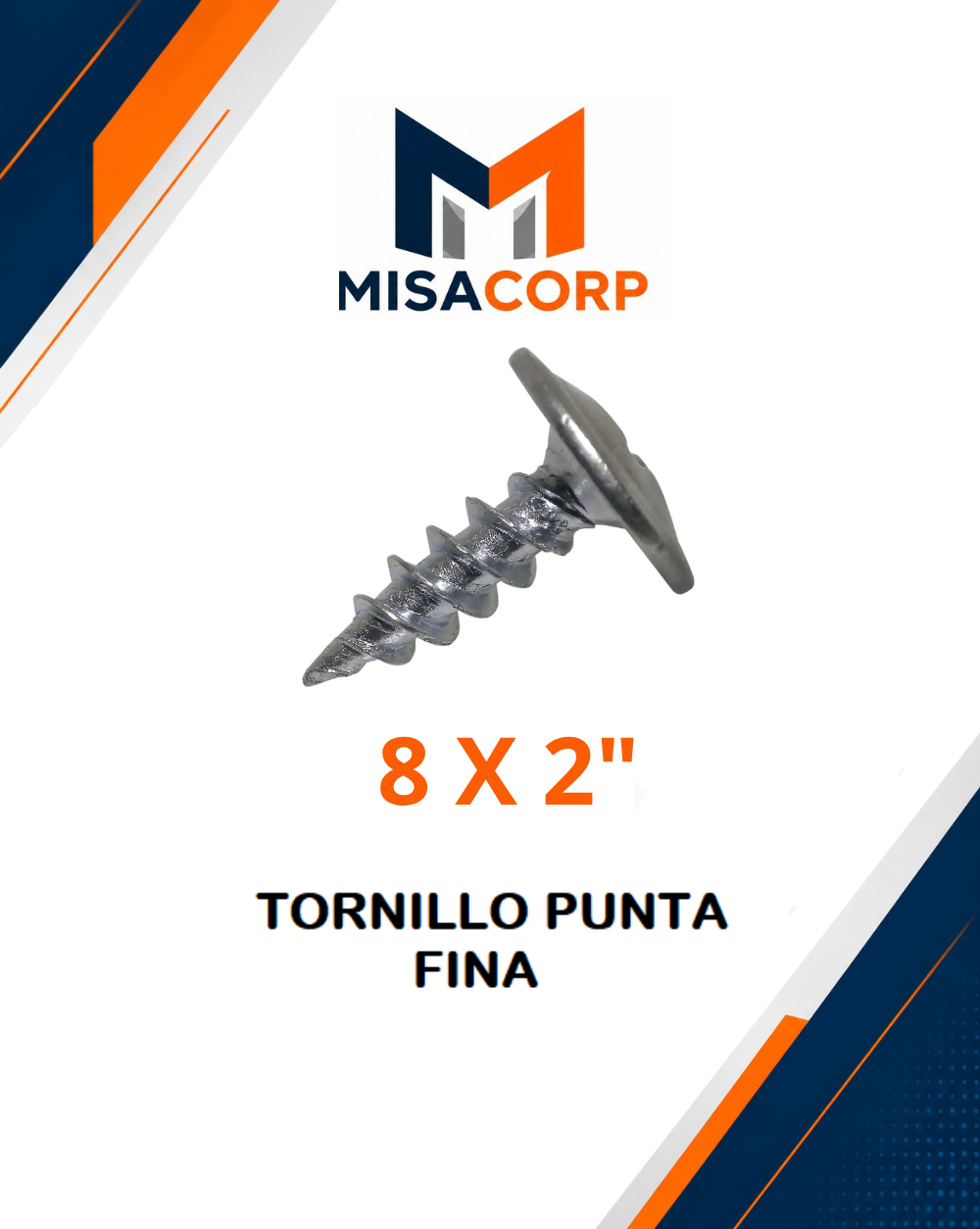 TORNILLO WAFER PUNTA FINA ZINCADO 8 X 2" (100 UND)