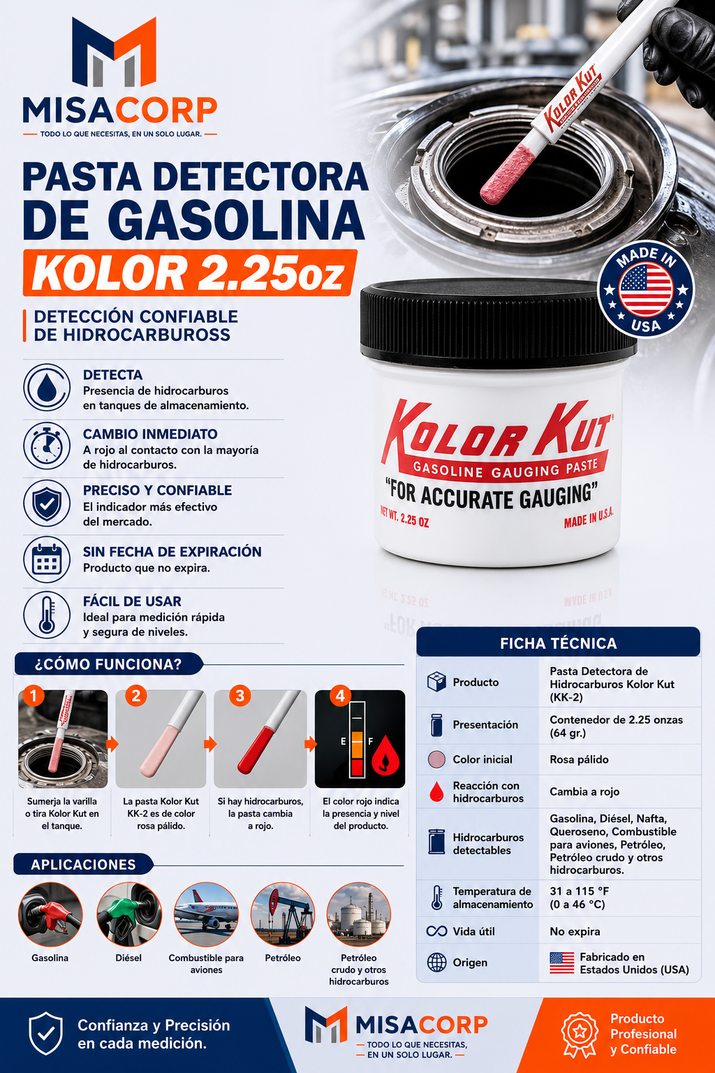 PASTA DETECTORA DE GASOLINA KOLOR KUT 2.25OZ