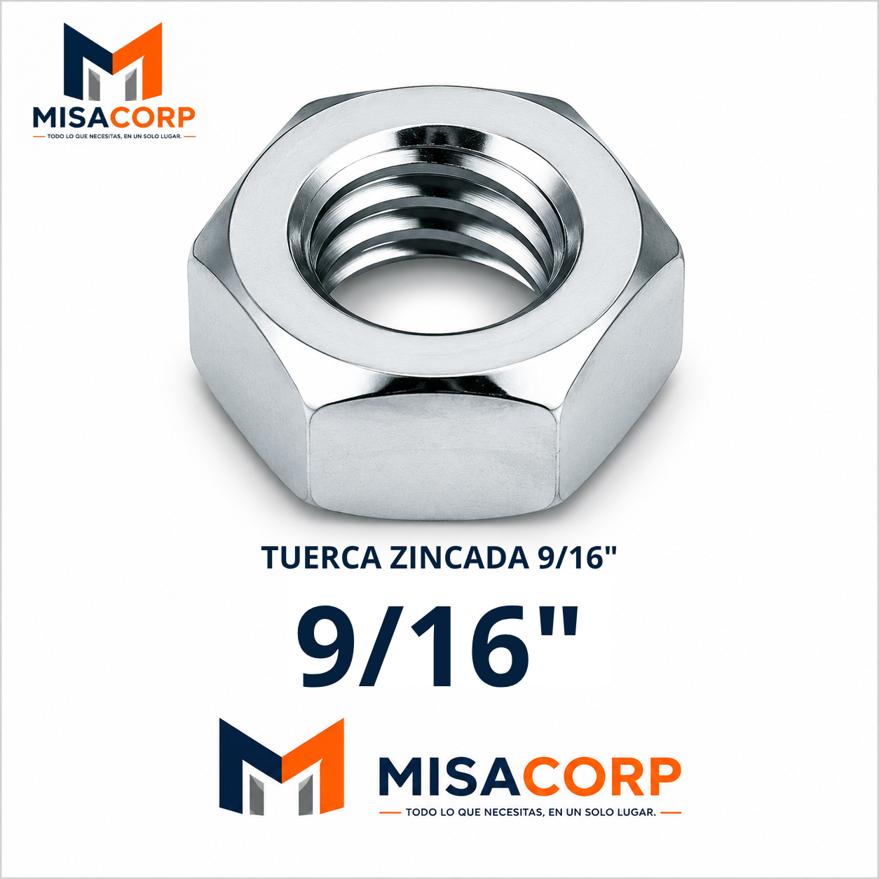 TUERCA HEXAGONAL ZINCADA 9/16" (100UNID)