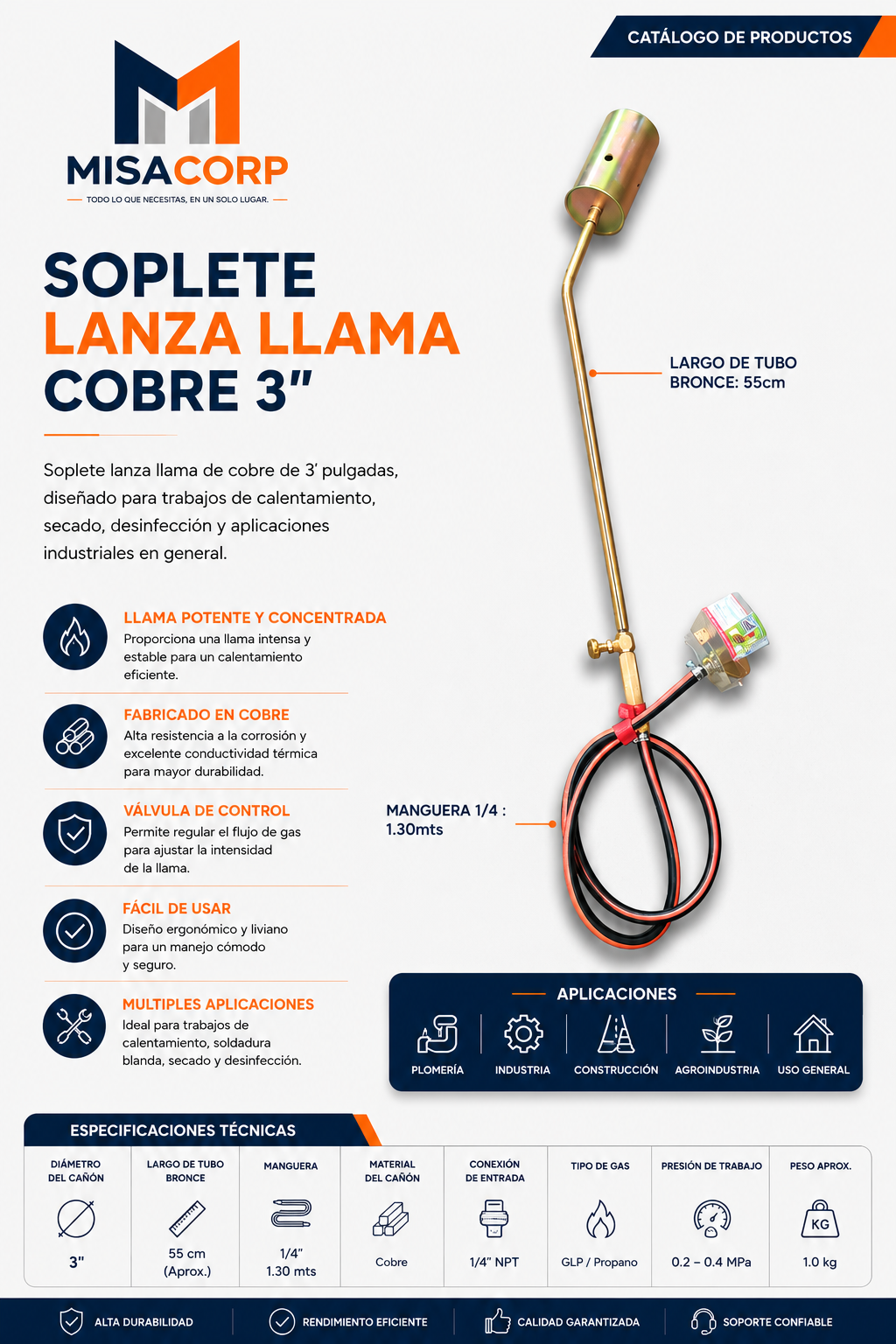 SOPLETE LANZALLAMA DE COBRE 3"