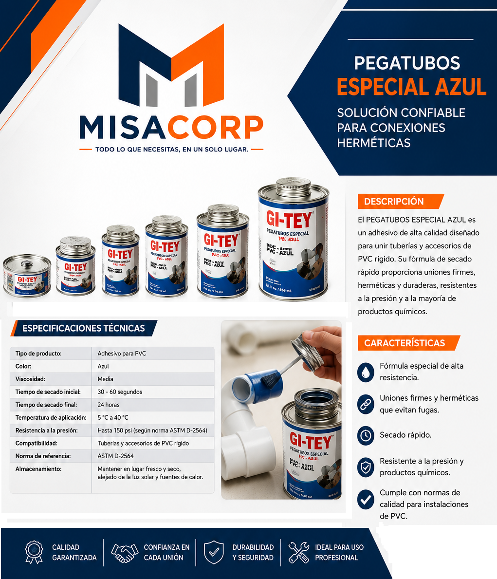 Pegatubos 1/64 azul S/A x caja