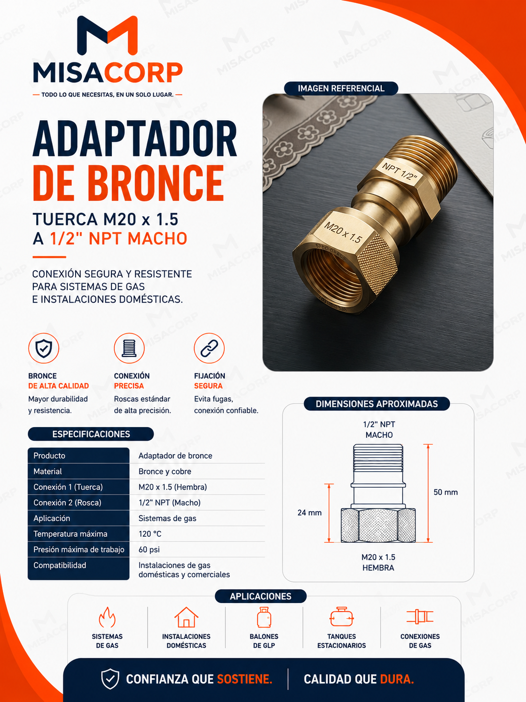ADAPTADOR TUERCA M20 X MACHO NPT 1/2"