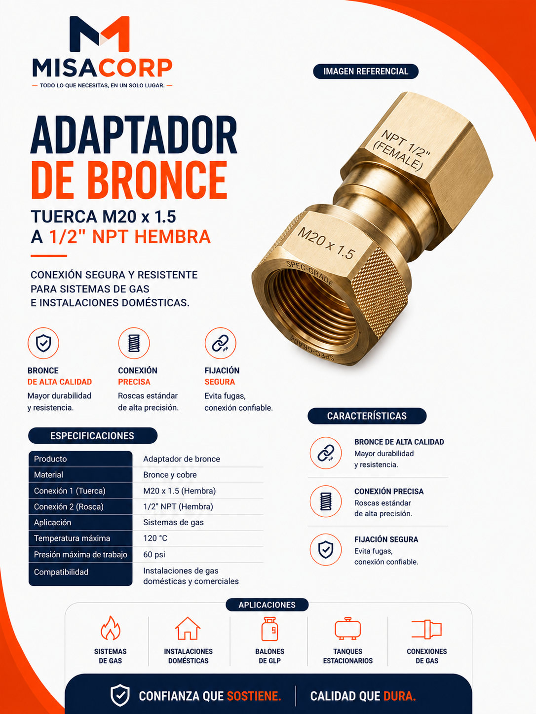 ADAPTADOR TUERCA M20 X HEMBRA NPT 1/2"
