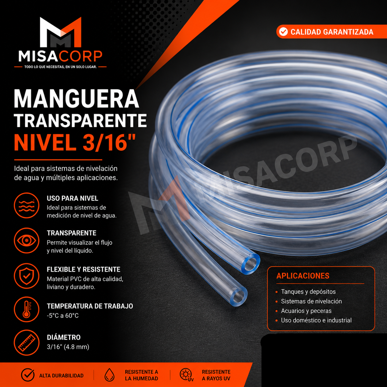 MANGUERA TRANSPARENTE NIVEL 3/16" (METRO)