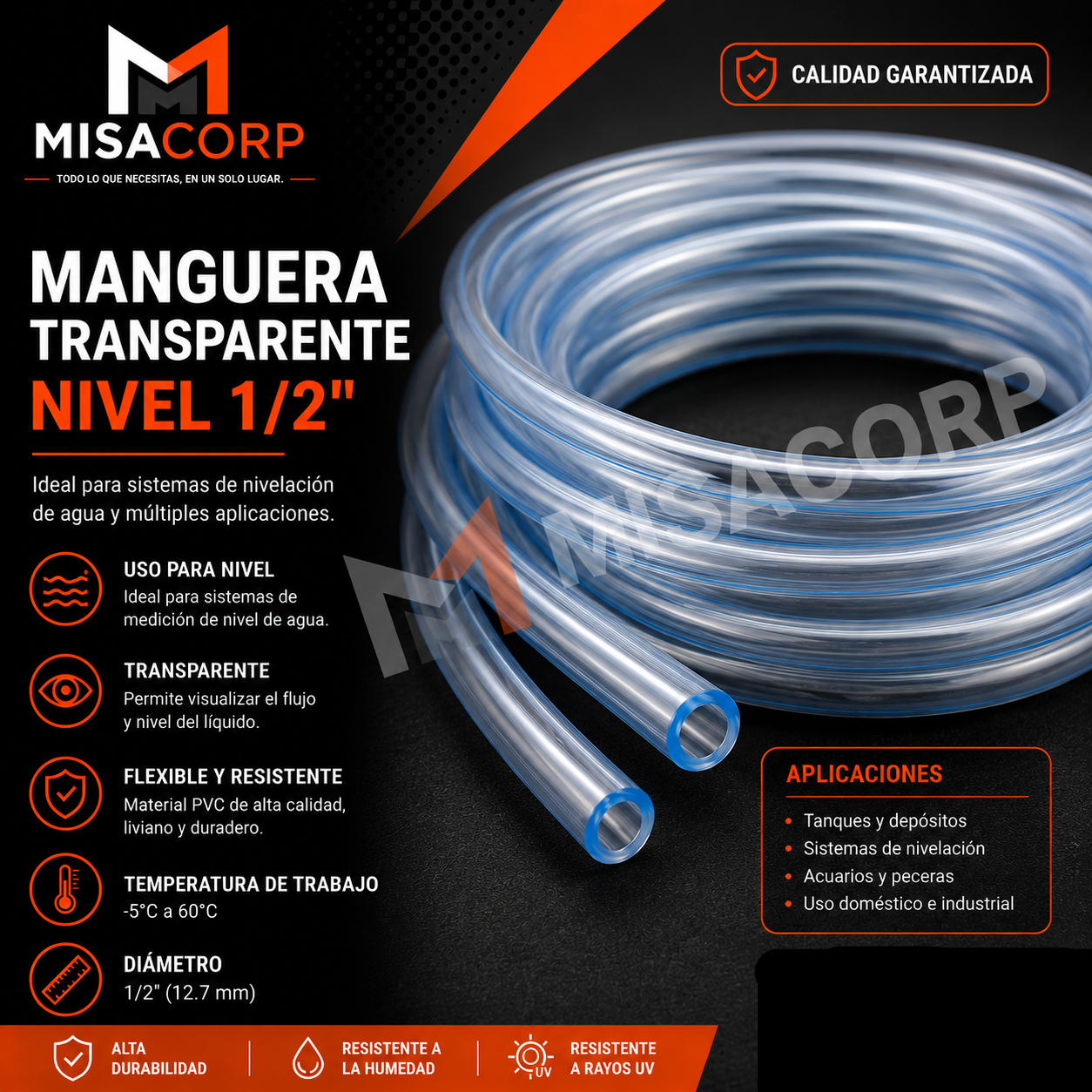 MANGUERA TRANSPARENTE NIVEL 1/2" (METRO)