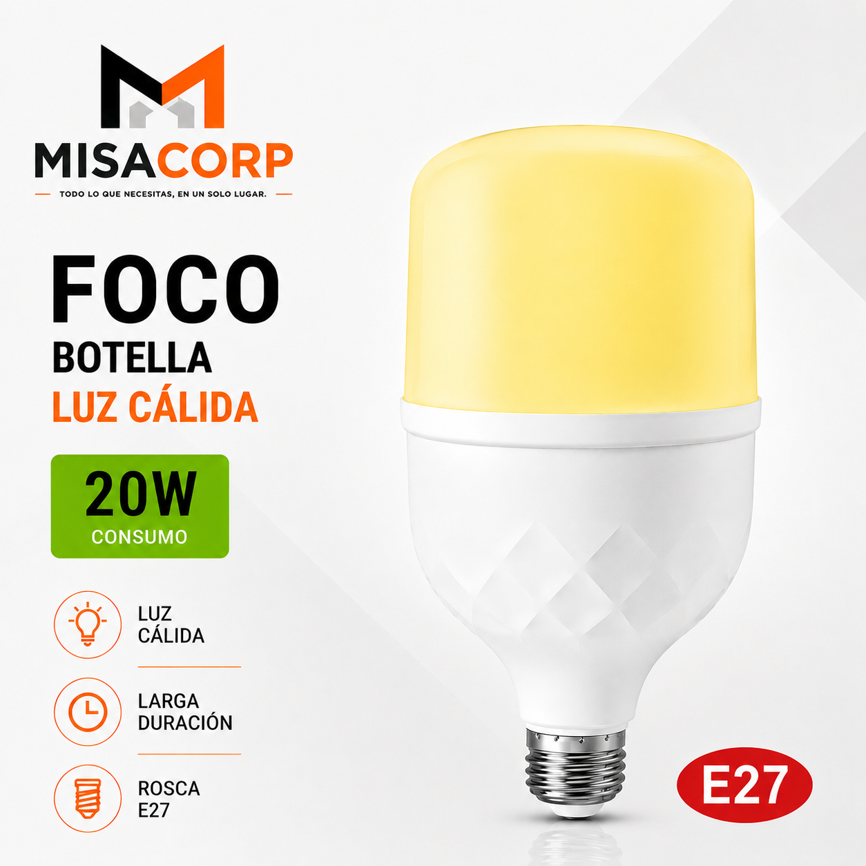 FOCO BOTELLA 20W LUZ CALIDA