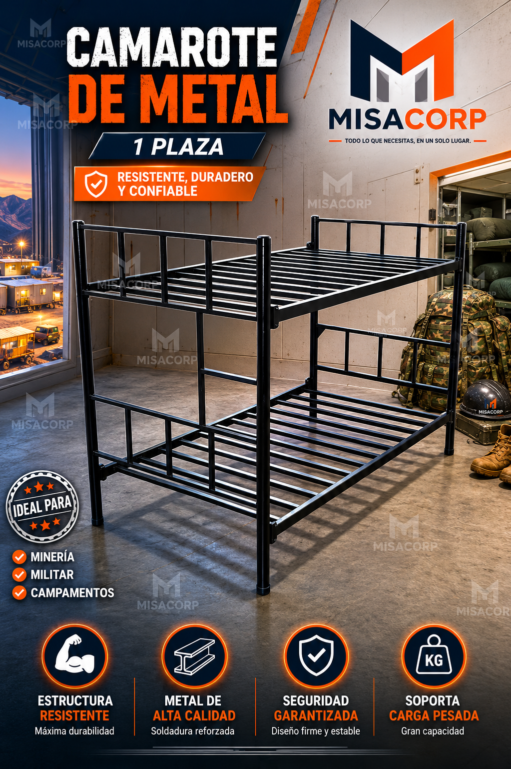 CAMAROTE DE METAL 1 PLAZA