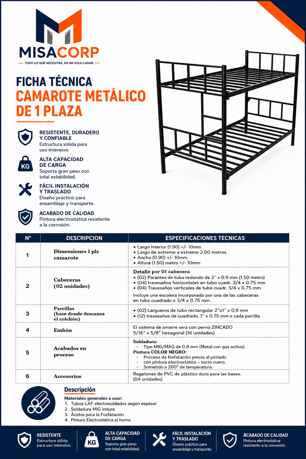 CAMAROTE DE METAL 1 PLAZA