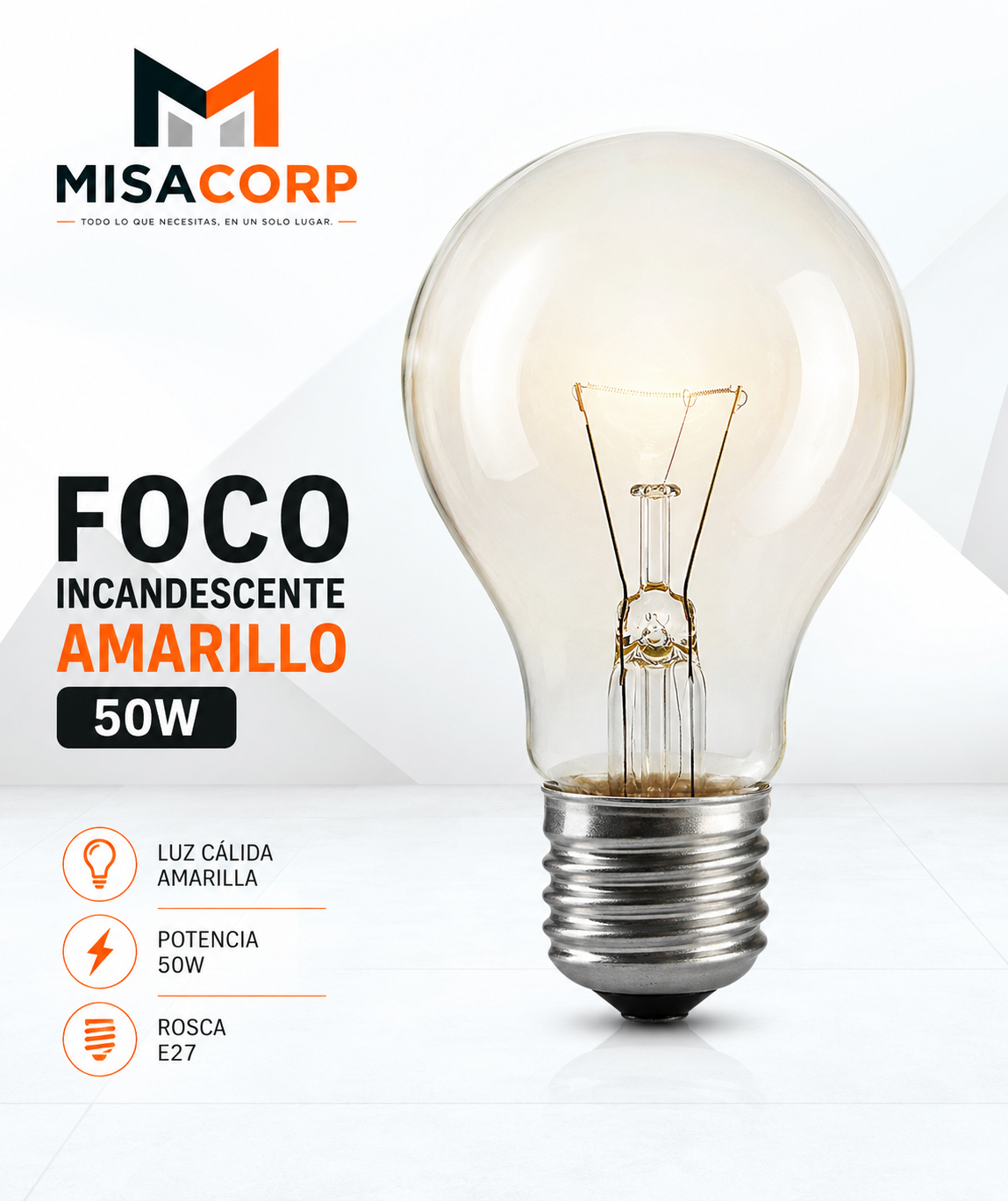 FOCO INCANDESCENTE AMARILLO 50W