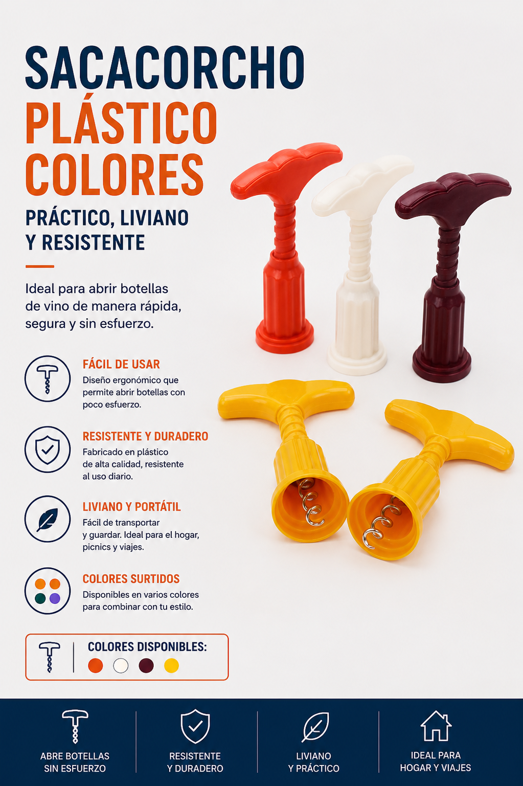 SACACORCHO PLASTICO COLORES