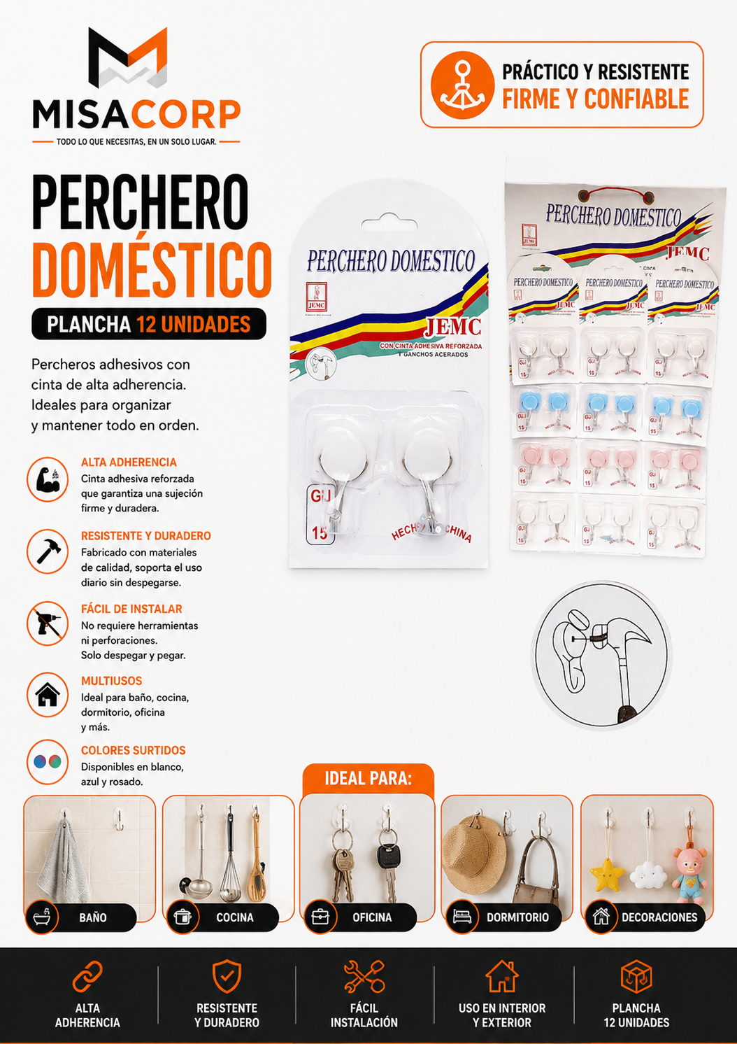 PLANCHA PERCHERO PVC 12UNID