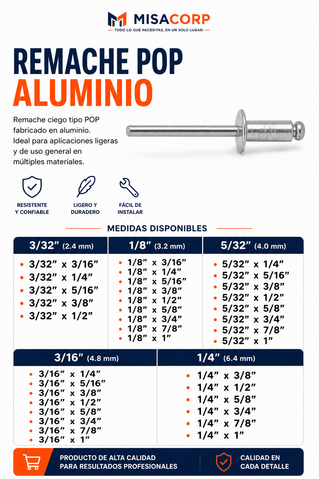 REMACHE POP - ALUMINIO (100 UND)