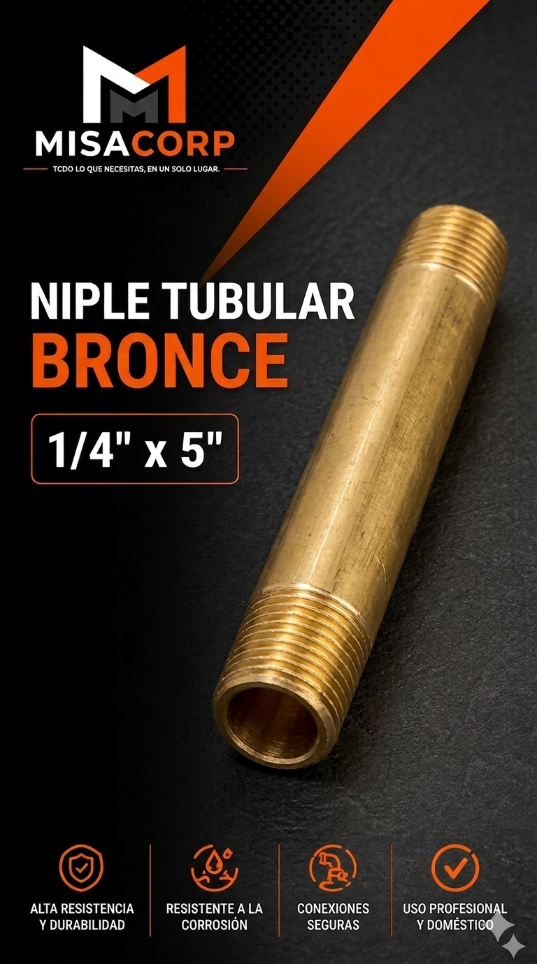 NIPLE BRONCE TUBULAR 1/4" x 5" LARGO
