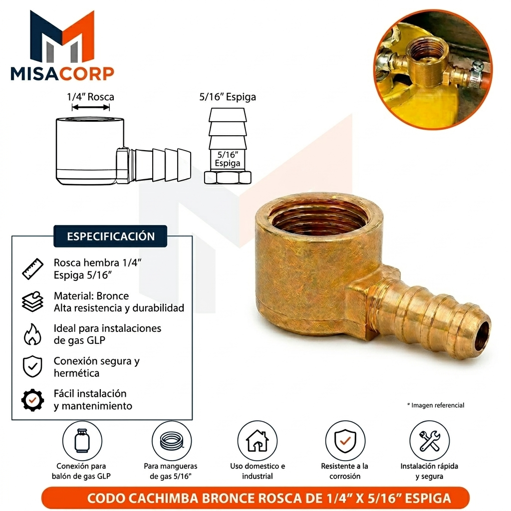 CODO CACHIMBA BRONCE ROSCA DE 1/4" X 5/16" ESPIGA