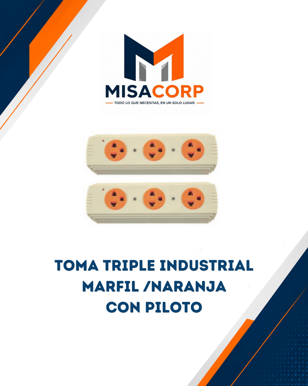 Toma Triple Industrial Marfil Naranja Con Piloto
