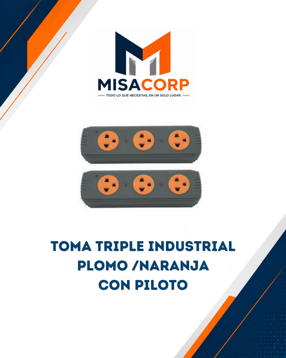 Toma Triple Industrial Plomo Naranja Con Piloto